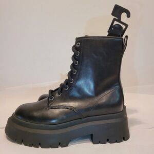 NO BO Women's Black Combat Boots Size 7.5W Wide Width Memory Foam Lug Sole